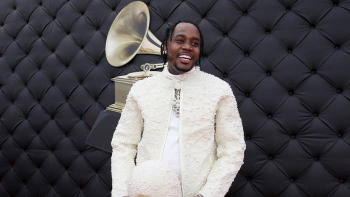 Fivio Foreign attends the 64th Annual GRAMMY Awards at MGM Grand Garden Arena