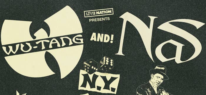 A flyer for a tour with Wu Tang Clan and Nas is shown