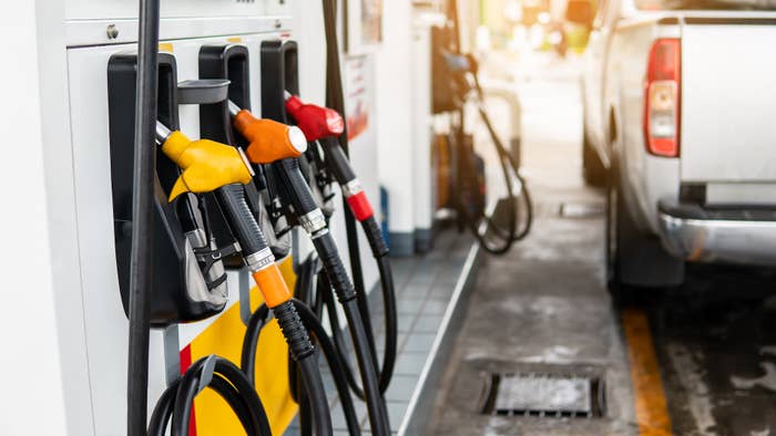 Fuel Pumps At Gas Station stock photo