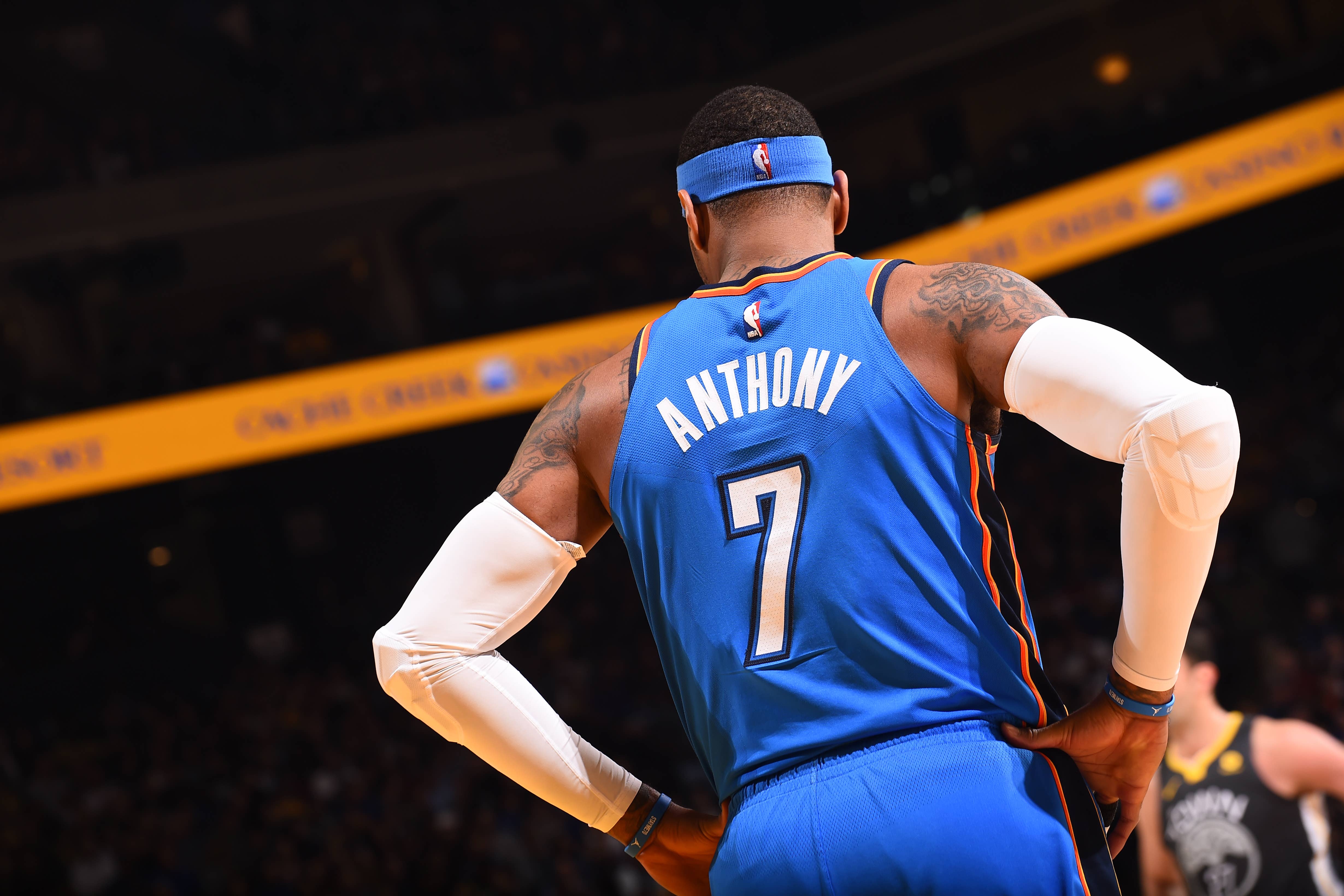 This is a photo of Carmelo Anthony, taken from the back