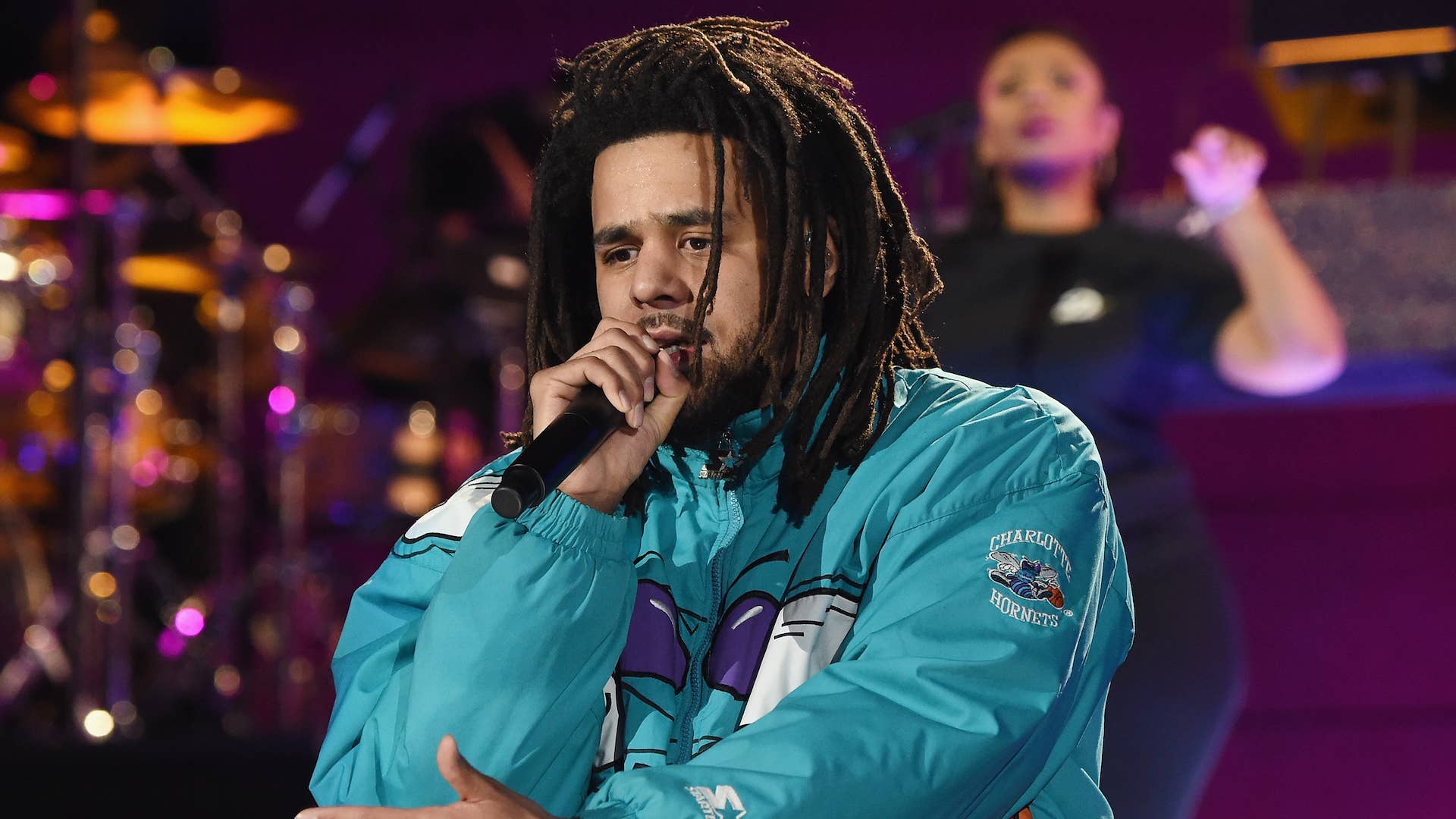 J. Cole performs at halftime during the 68th NBA All Star Game