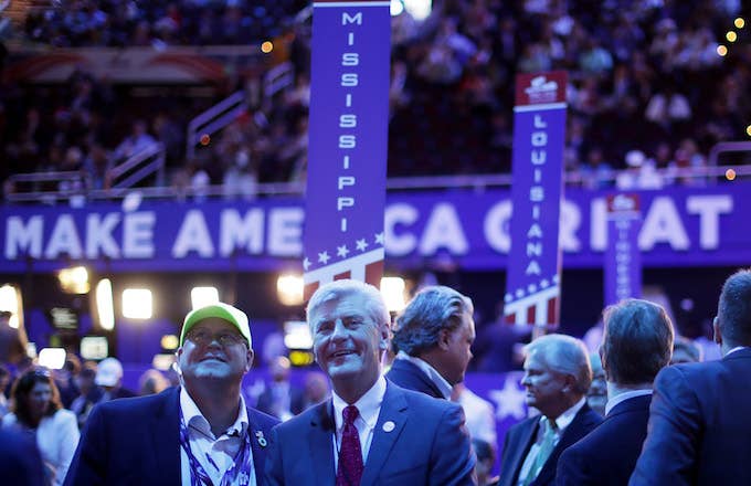 Mississipi Gov. Phil Bryant appears on the floor during the Republican National Convention.