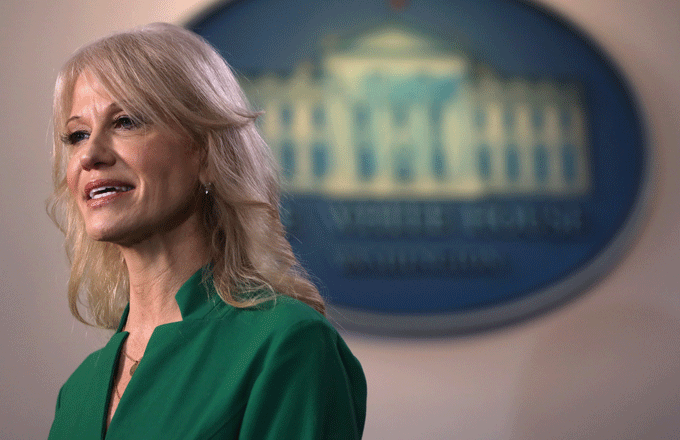 White House Senior Counselor Kellyanne Conway speaks to members of the media.