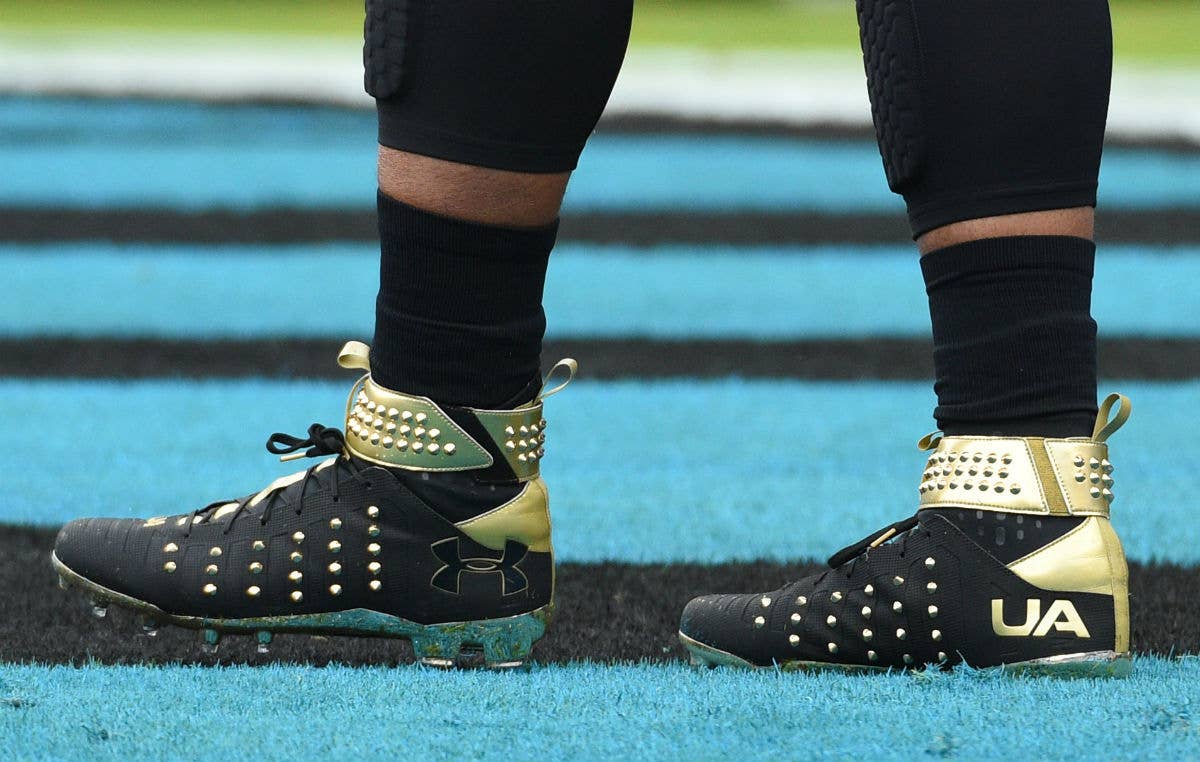 Cam Newton Spiked Under Armour Cleats Left