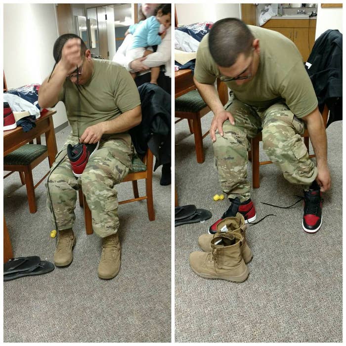 Military Soldier Welcomed Home Favorite Sneakers Air Jordans