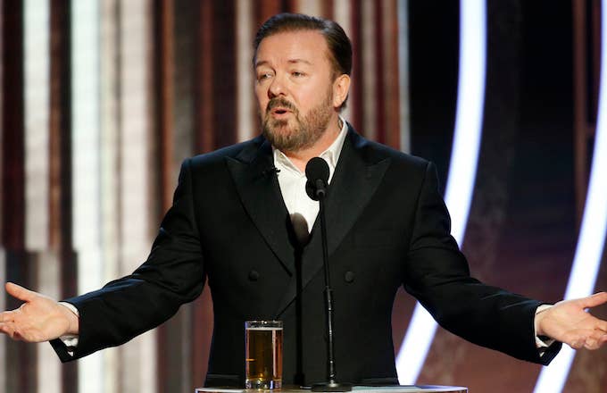 Ricky Gervais speaks onstage during the 76th Annual Golden Globe Awards .