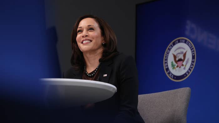 U.S. Vice President Kamala Harris delivers remarks