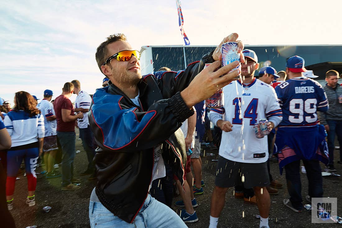 Bills Mafia Complex Original Popping Open Beer