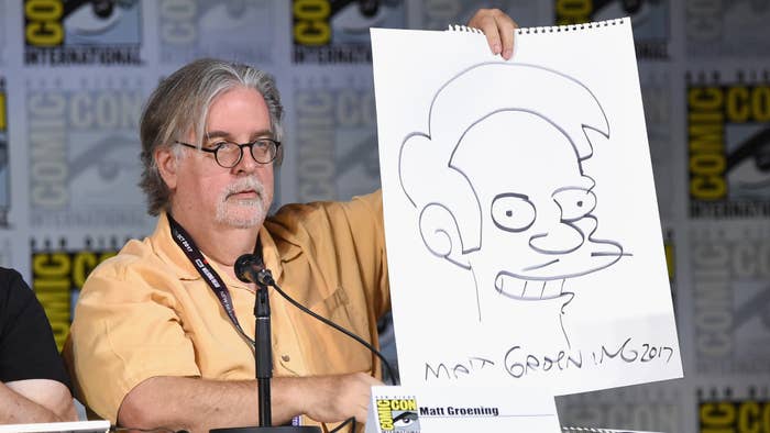 Matt Groening attends &quot;The Simpsons&quot; panel during Comic Con International 2017.