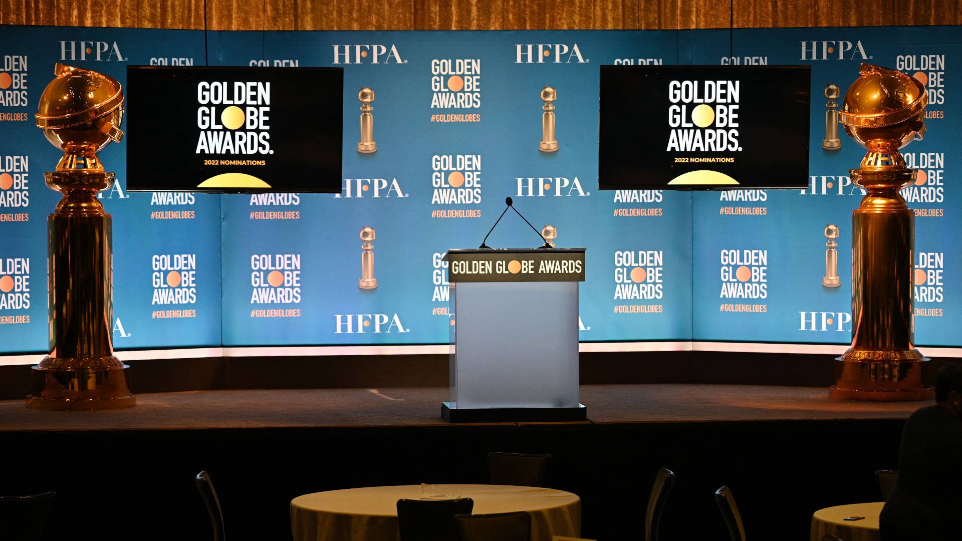 A view of the Golden Globes nominees presentation stage