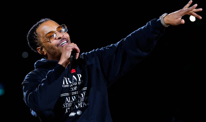 T.I. performs during halftime at Atlanta Hawks game in 2022