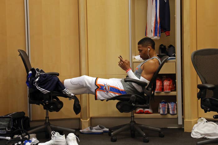 Russell Westbrook Phone 2015 Getty
