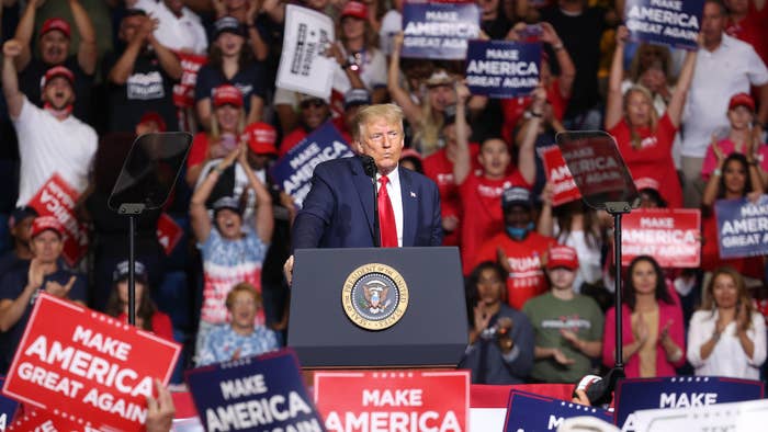 Donald Trump speaks at a campaign rally at the BOK Center.