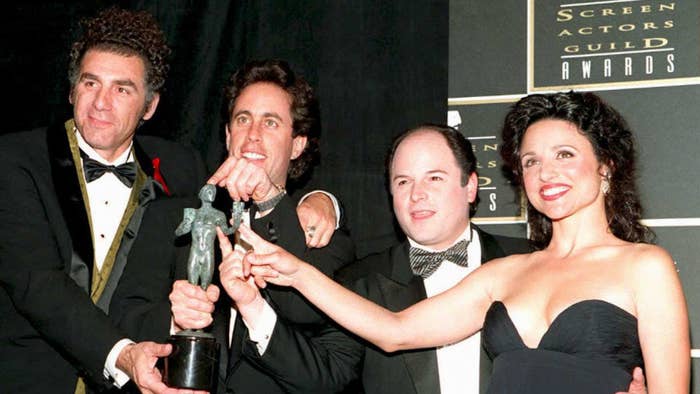 The cast of &quot;Seinfeld&quot; plays with Screen Actors Guild award.