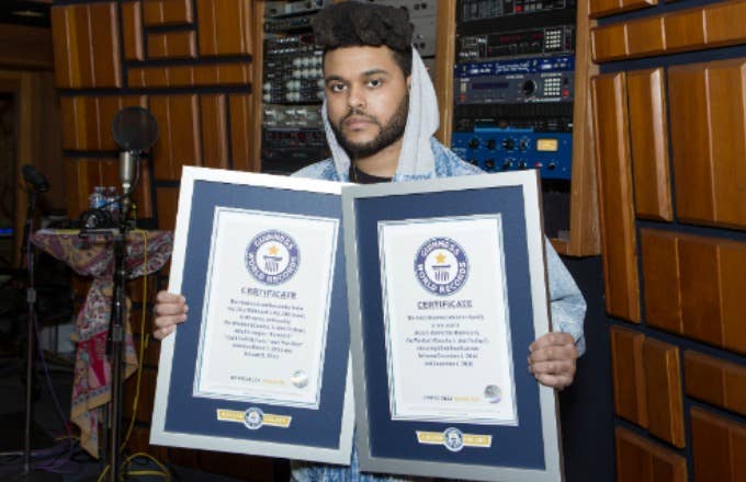 This is the Weeknd with His Guiness World Record certificates.