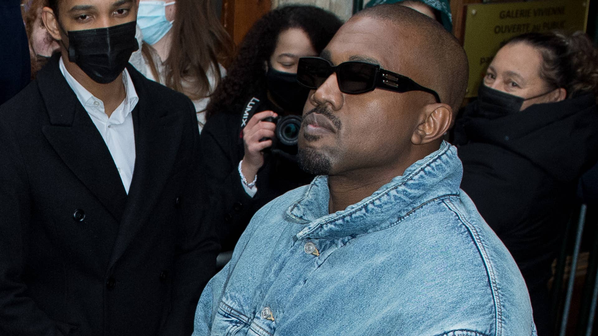 Ye is pictured in a denim fit