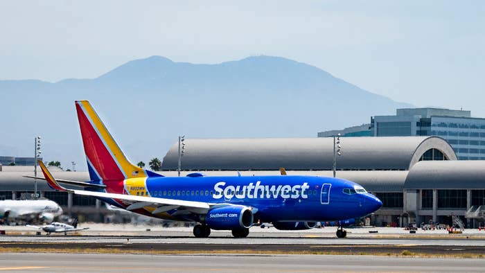 A Southwest jet departs at John Wayne Airport in Santa Ana, CA