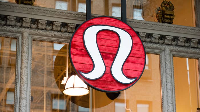 A view of a Canadian athletic apparel retailer Lululemon logo
