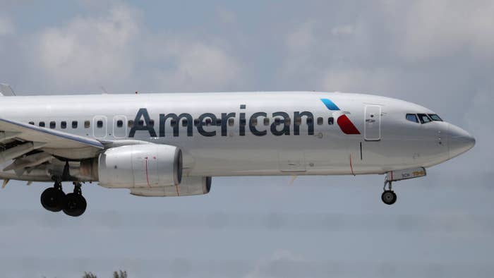 An American Airlines plane prepares to land