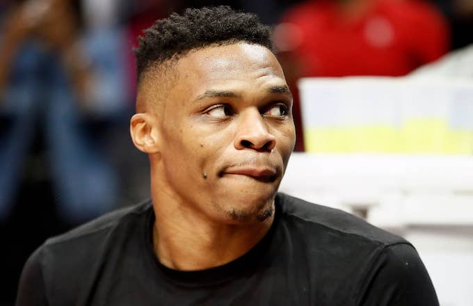 Russell Westbrook looks on during the game against the LA Clippers.