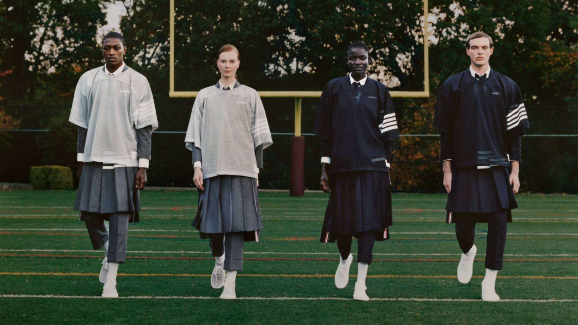 A photo of Thom Browne models is shown.