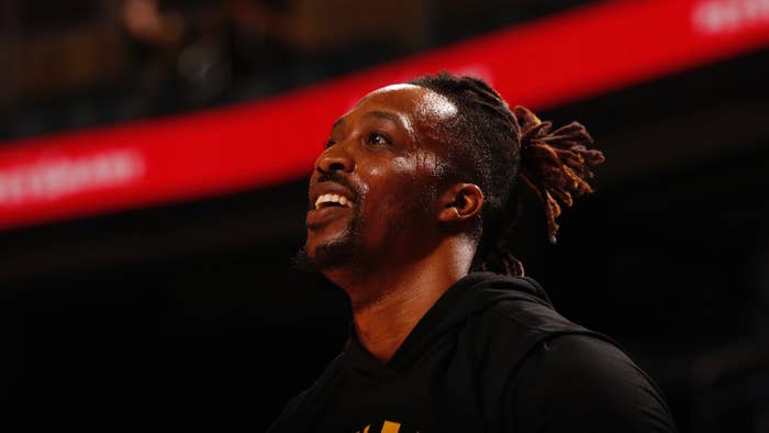 Dwight Howard #39 of the Los Angeles Lakers smiles before the game against the Golden State