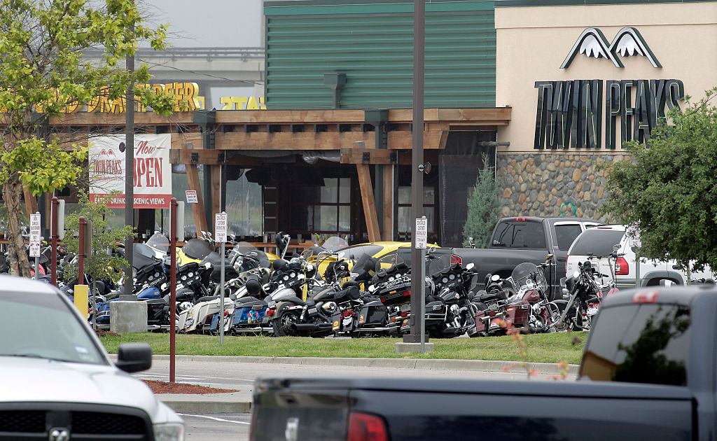 Motorcycles outside Twin Peaks in Waco