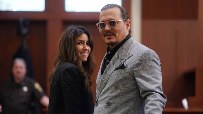 Johnny Depp and Camille Vasquez during a break in the Depp vs Heard defamation trial.