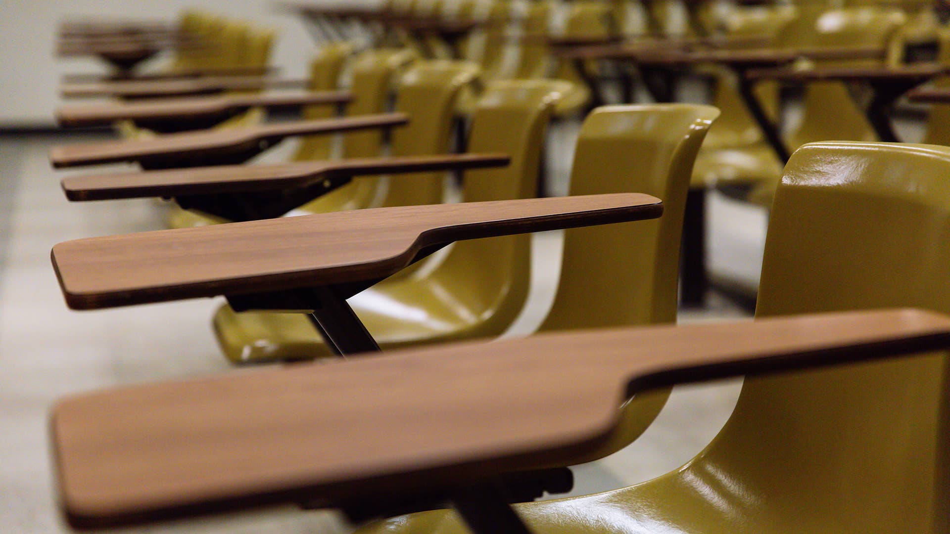 Close up of classroom seats in lecture hall