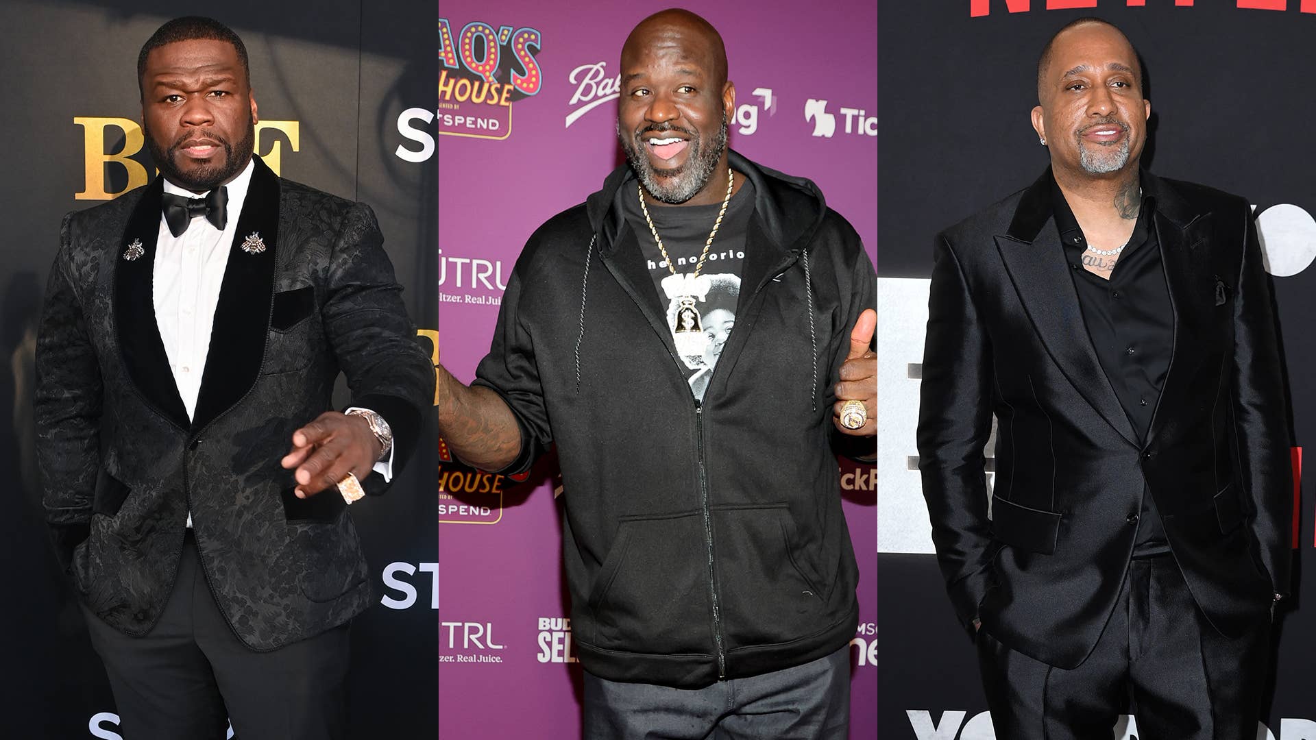 Rapper and producer 50 Cent, former NBA star Shaquille O'Neal, and producer director Kenya Barris