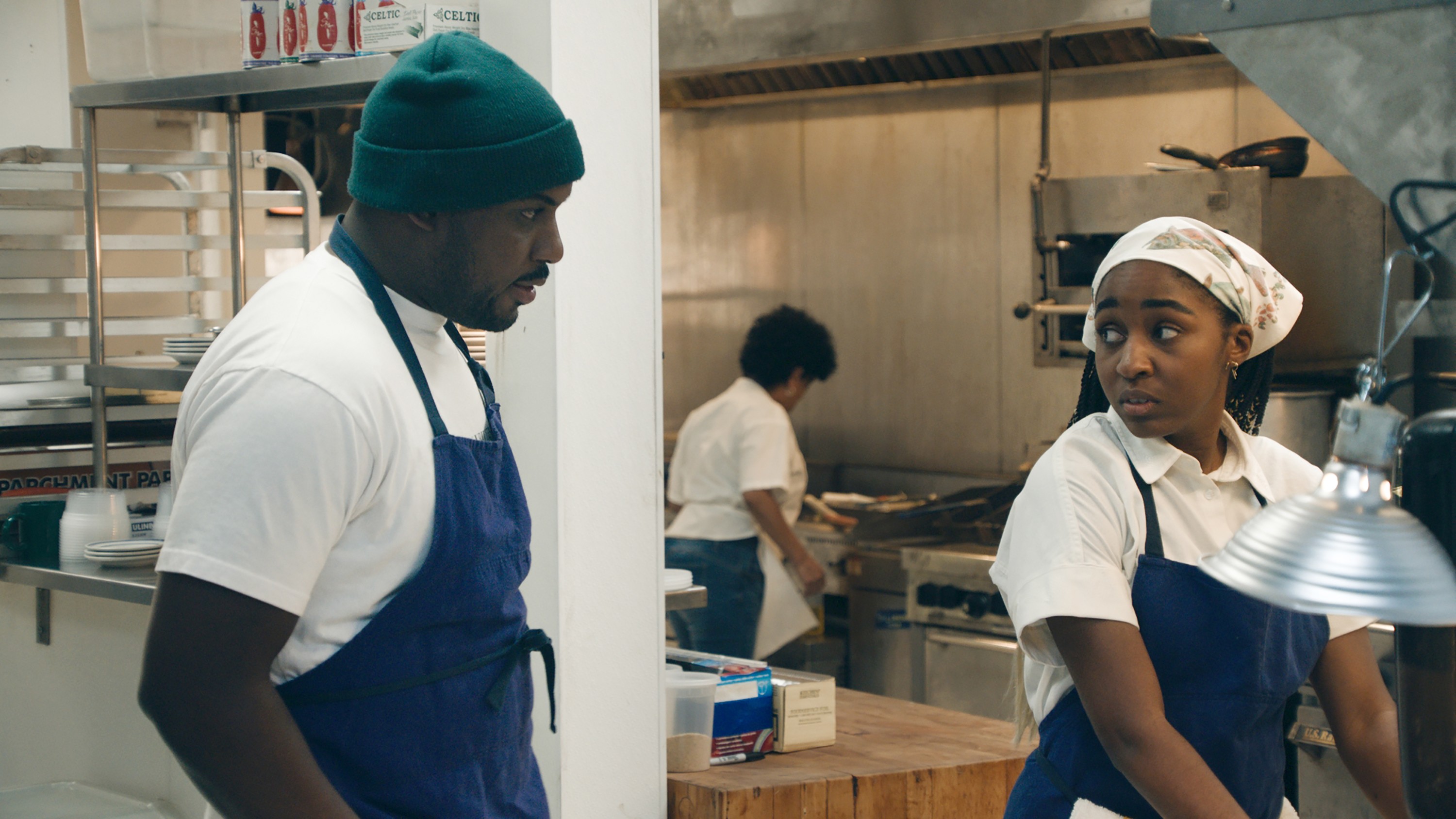 two cooks look at each other from the bear on hulu