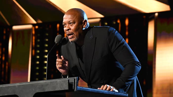 Dr. Dre speaks onstage during the 36th Annual Rock & Roll Hall Of Fame