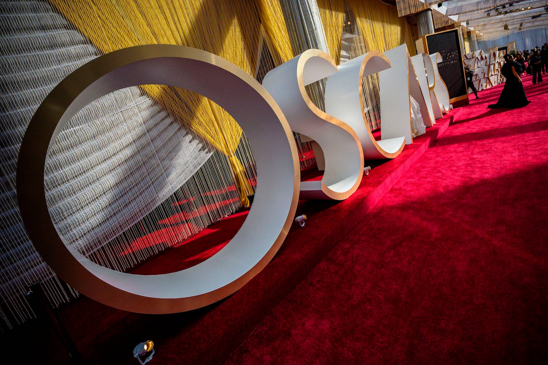 Oscars sign and decoration is seen on the red carpet on the eve of the 92nd Oscars.