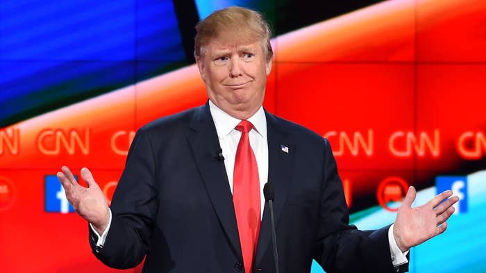 Donald Trump gestures during CNN-hosted Republican Presidential Debate.