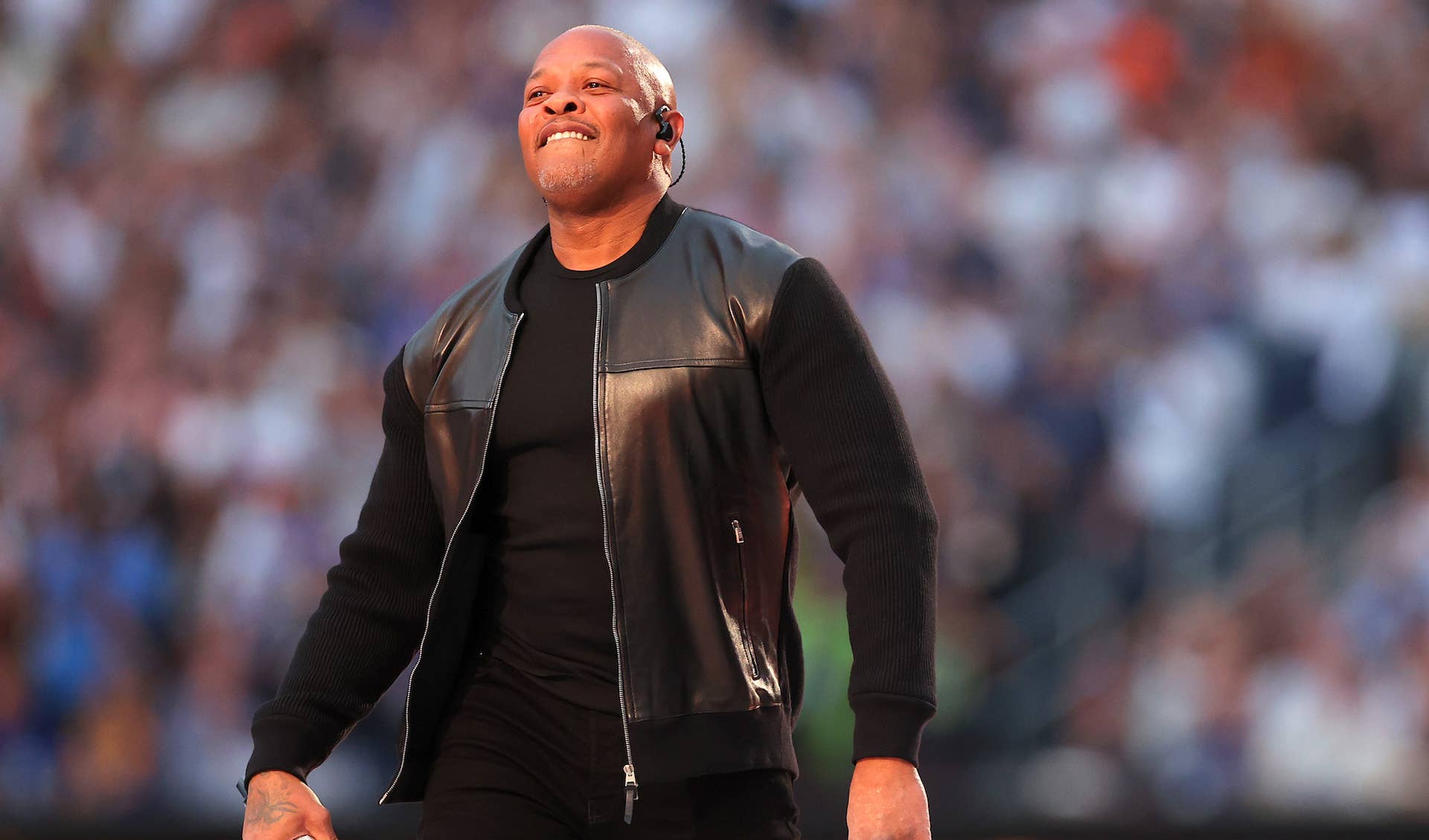Dr. Dre performs onstage at the Super Bowl LVI Halftime Show