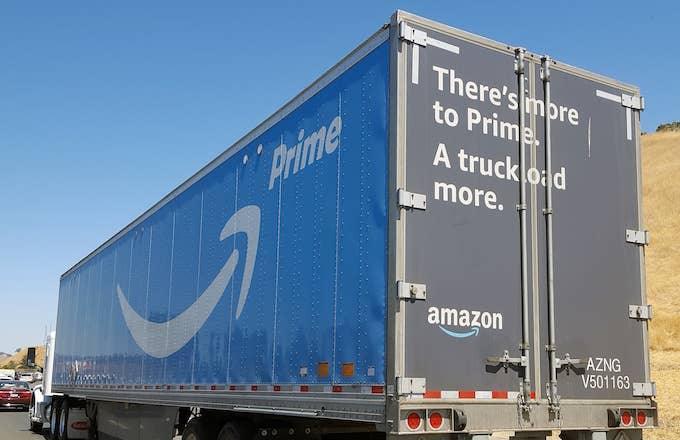 Tractor trailer semi truck with logos for Amazon Prime service