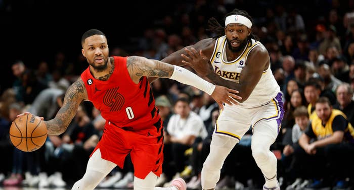 Damian Lillard and Patrick Beverley face off in Blazers-Lakers game