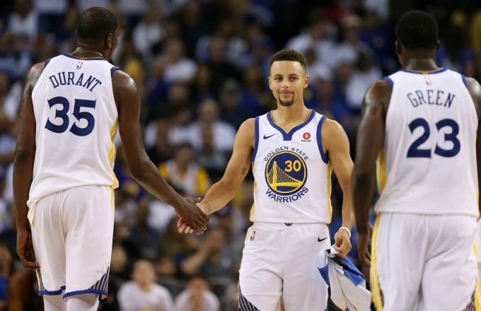 Warriors players during their first game of the season against the Rockets.