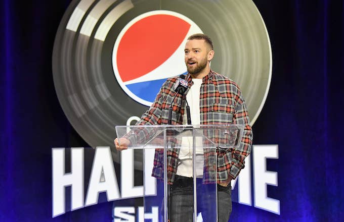 Justin Timberlake speaks at the Pepsi Super Bowl LII Halftime Show Press Conference.