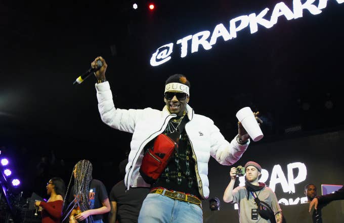 Soulja Boy performs onstage during Pandora Live + Trap Karaoke