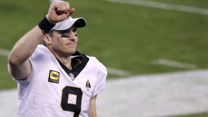Drew Brees acknowledges the crowd during a game in 2020.