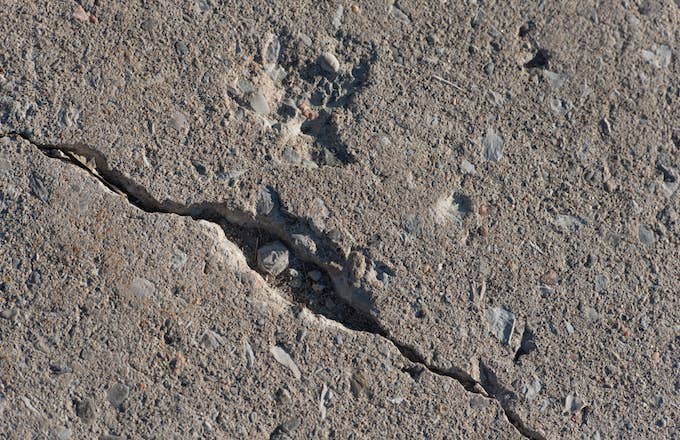 Crack on a concrete urban sidewalk