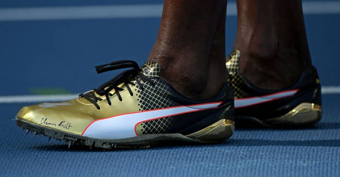 Usain Bolt&#x27;s Gold Puma Spikes for the Olympics