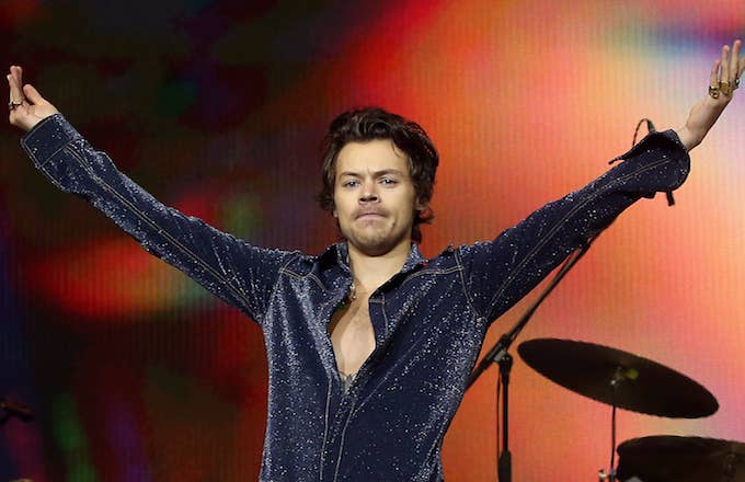 Harry Styles performs on stage during day one of Capital&#x27;s Jingle Bell Ball.