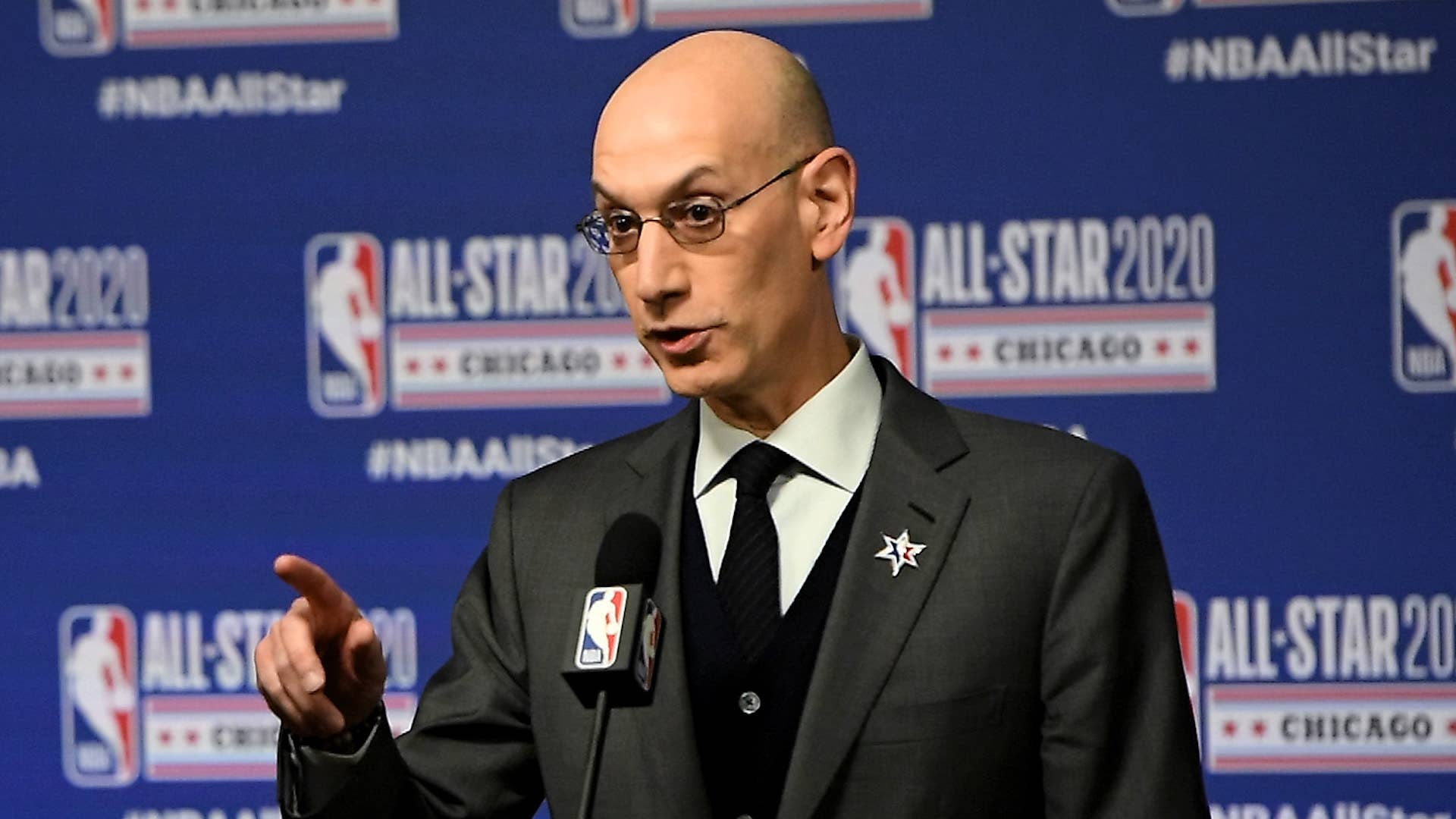 NBA Commissioner Adam Silver speaks to the media during a press conference at the United Center.