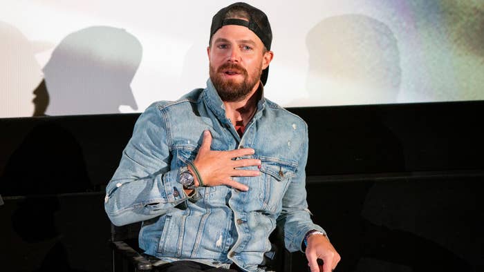 Stephen Amell talks during a screening episode of the Starz channel&#x27;s wrestling drama &quot;Heels&quot;