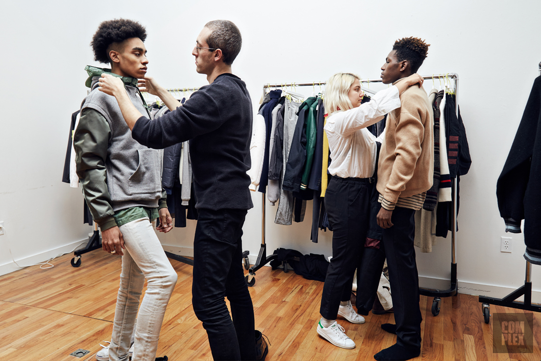 Models at the New York showroom for a fitting ahead of John Elliott&#x27;s Fall/Winter 2017 runway show.