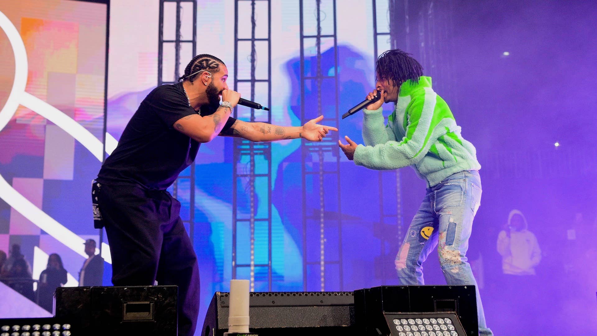Drake and Rapper 21 Savage perform onstage during "Lil Baby & Friends Birthday Celebration Concert"