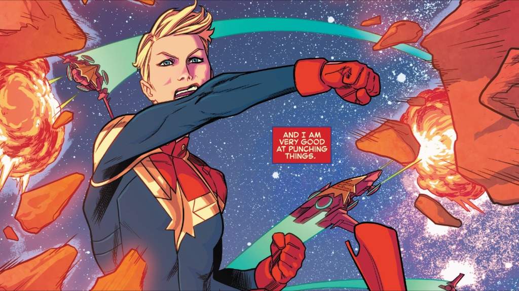 Captain Marvel punching things