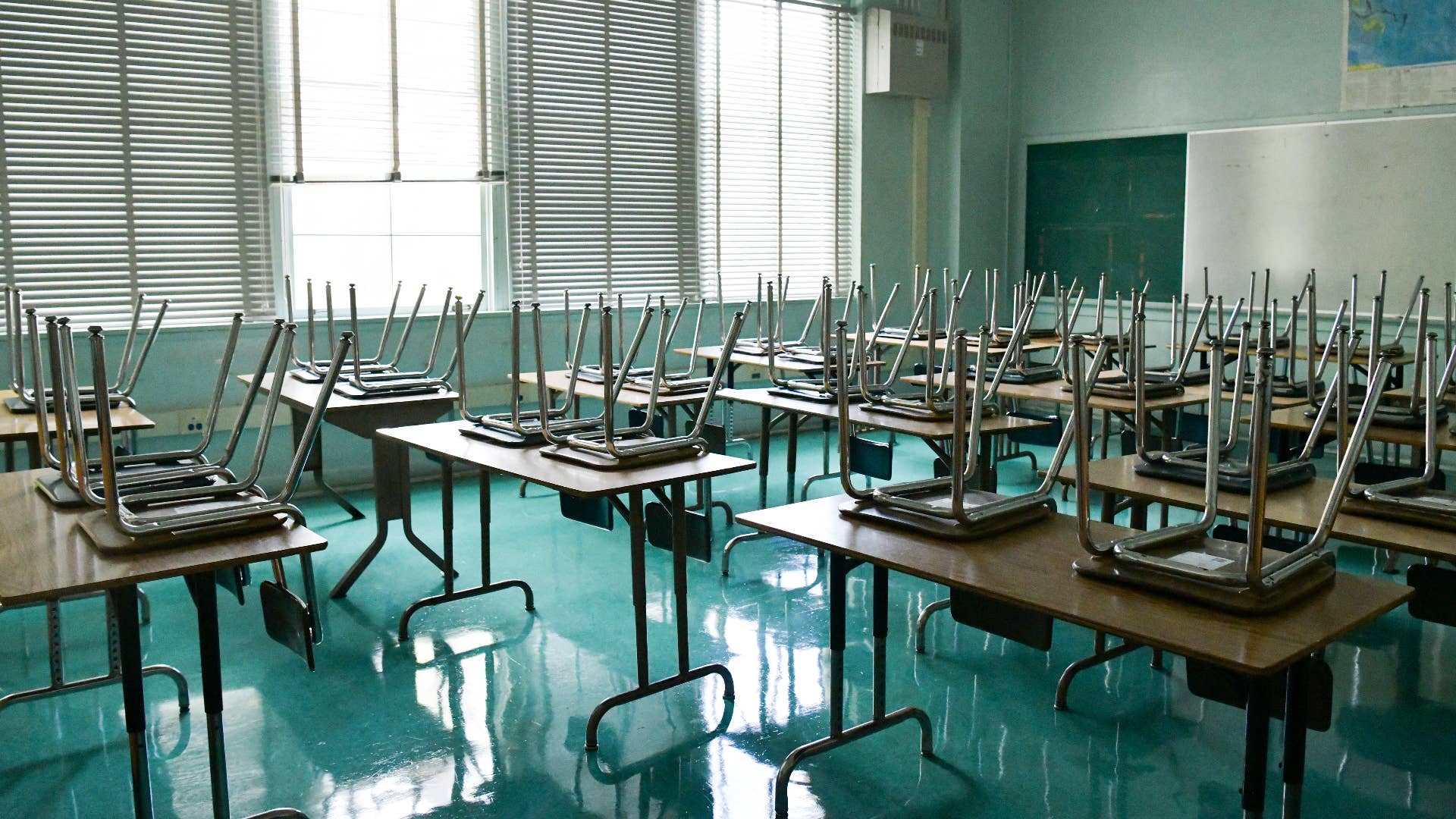 An empty classroom is seen at Hollywood High School